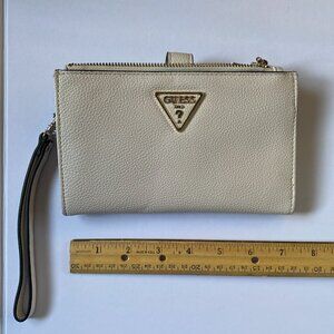 NWOT Guess ECO Gloriana Double Zip Organizer Wallet Wristlet Beige/Pink & Gold